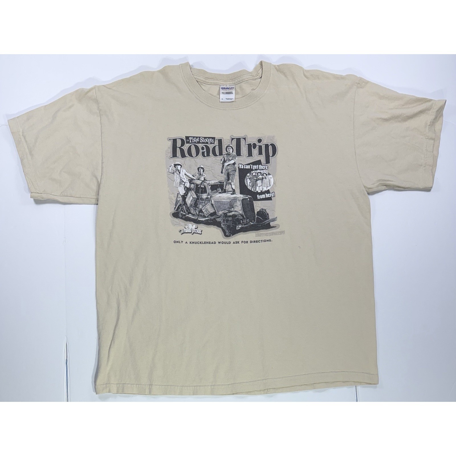 Three Stooges Road Trip Graphic T Shirt Movie Comedy Tee Tan Xl